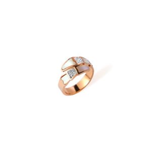 Serpenti Mother of Pearl Crystal Pave Stainless Steel Ring