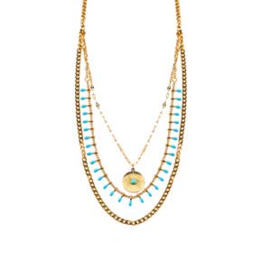 Multi-Layered Enamel Craft Turquoise Stainless Steel Necklace