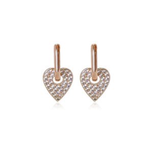 Micro Pave Cubic Zirconia Heart Dangle Hoop Earrings