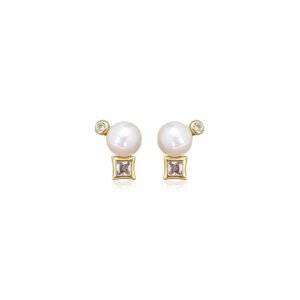 Pearl Cubic Zirconia Stainless Steel Stud Earrings