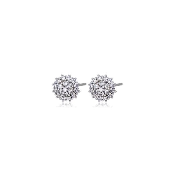 Round Cubic Zirconia Pave Stainless Steel Stud Earrings