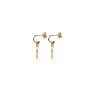 Bar and Round Zirconia Dangle Drop Stainless Steel Hoop Earrings