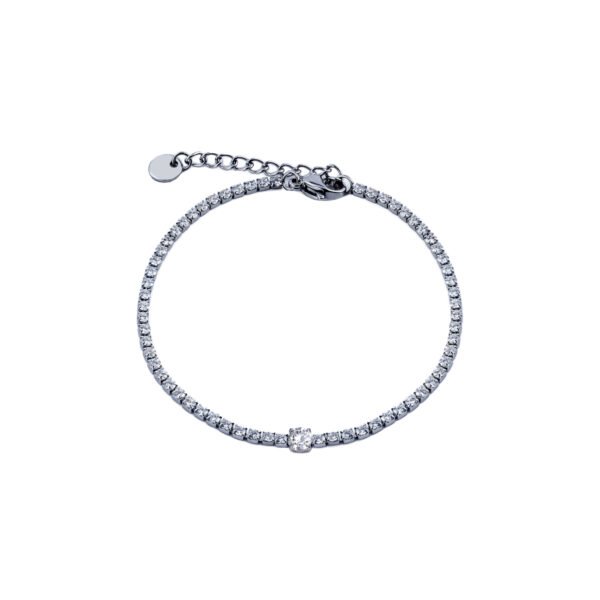 Round CZ Rhinestone Chain Stainless Steel Bracelet