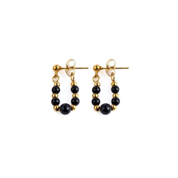 Black Onyx Beads Stainless Steel Earrings